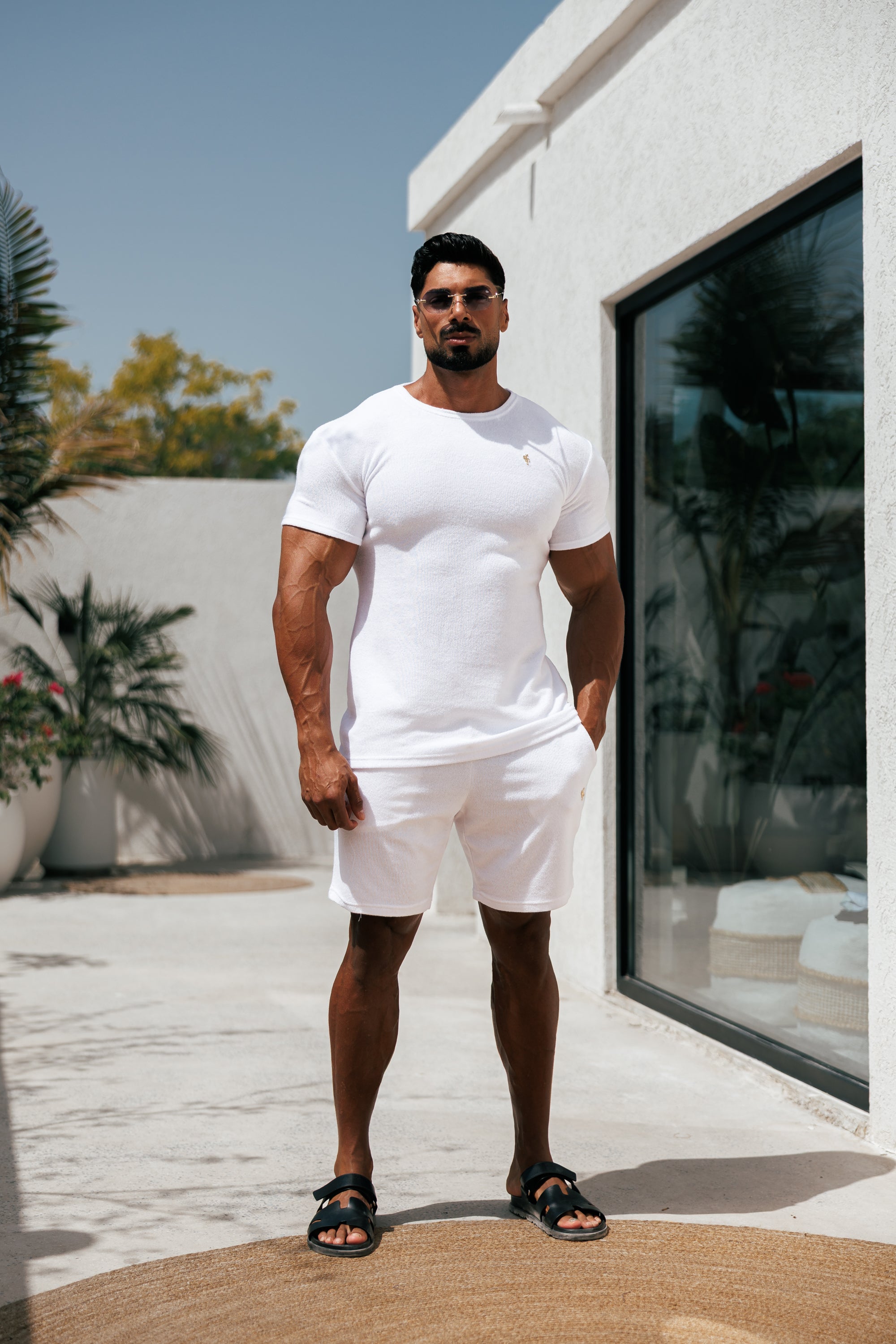 White / Gold Towelling Crew T Shirt - FSH1345 (PRE ORDER 16TH JUNE)