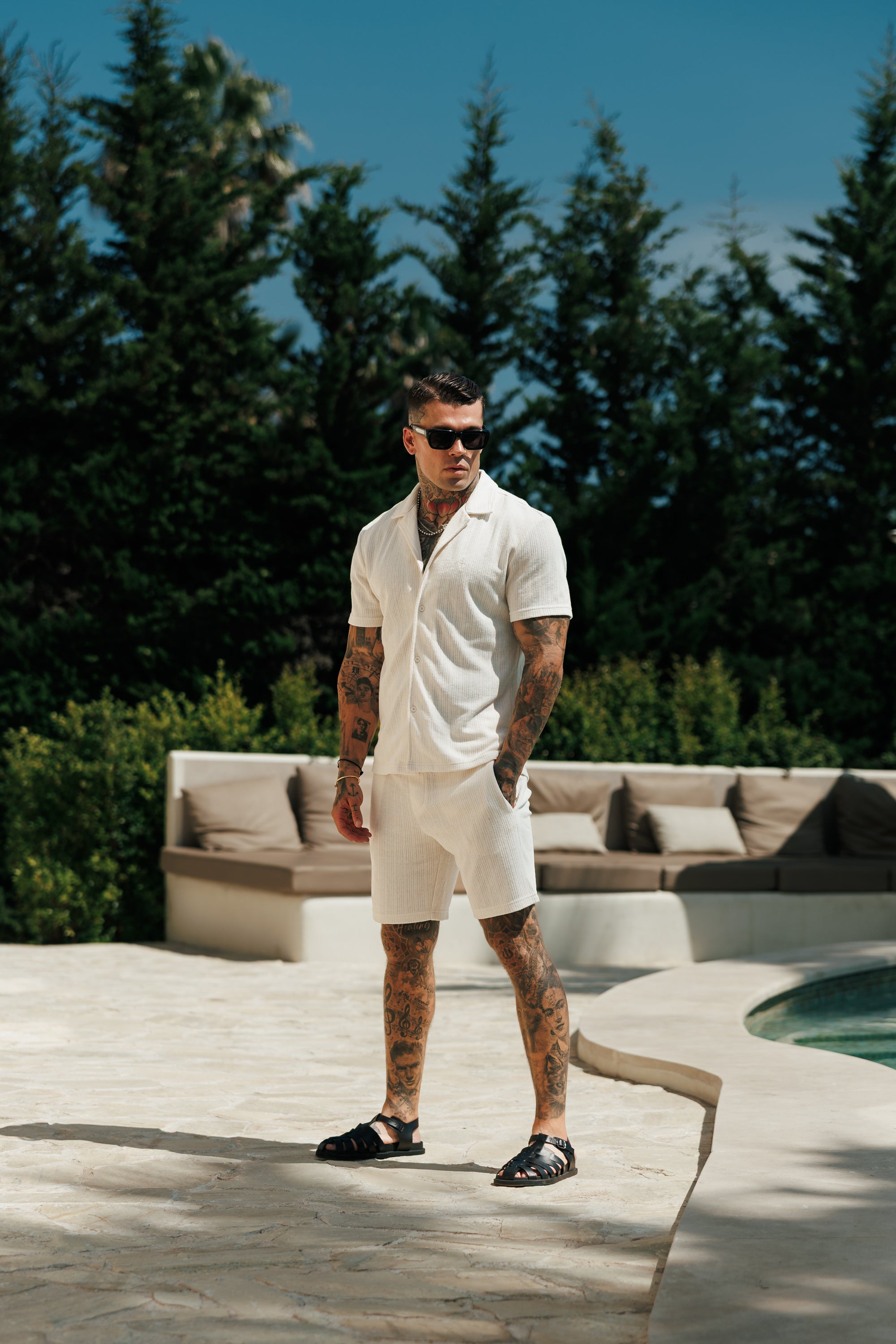 Waffle Shorts With Elasticated Waistband Off White - FSR111