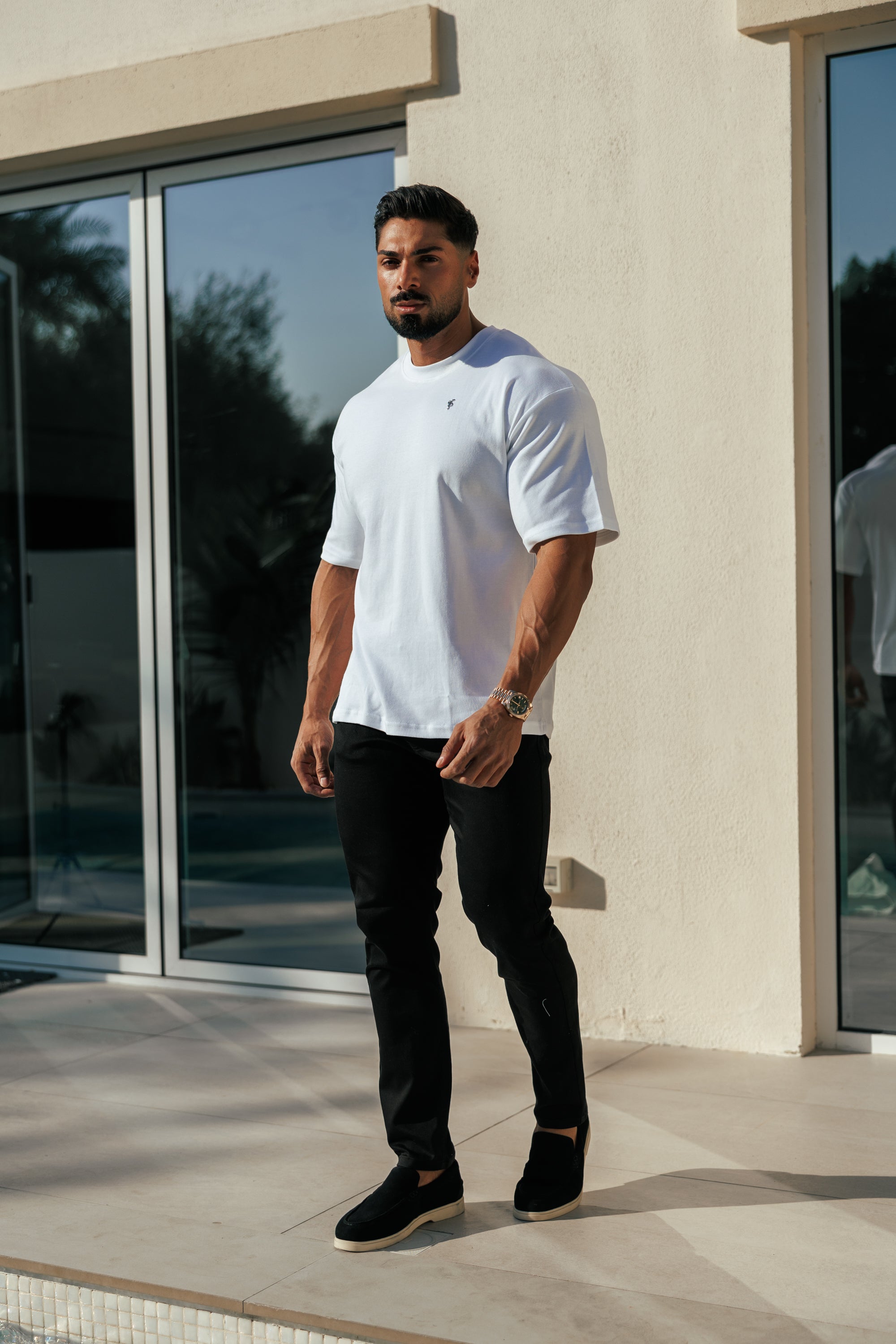 White / Silver Oversized Crew T Shirt - FSH1423
