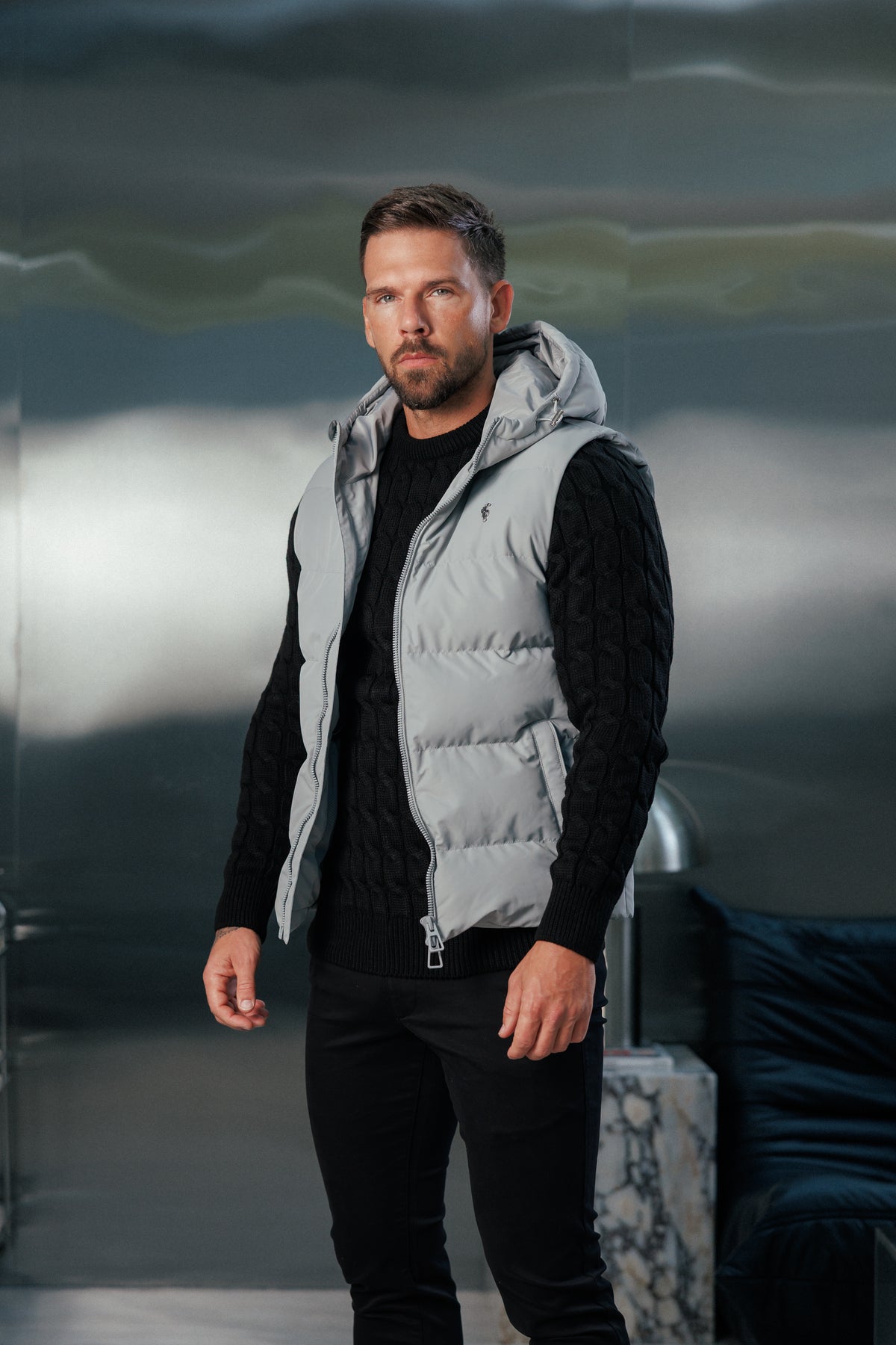 Mid Grey Padded Hooded Gilet - FSN244 (PRE ORDER 24TH OCTOBER)