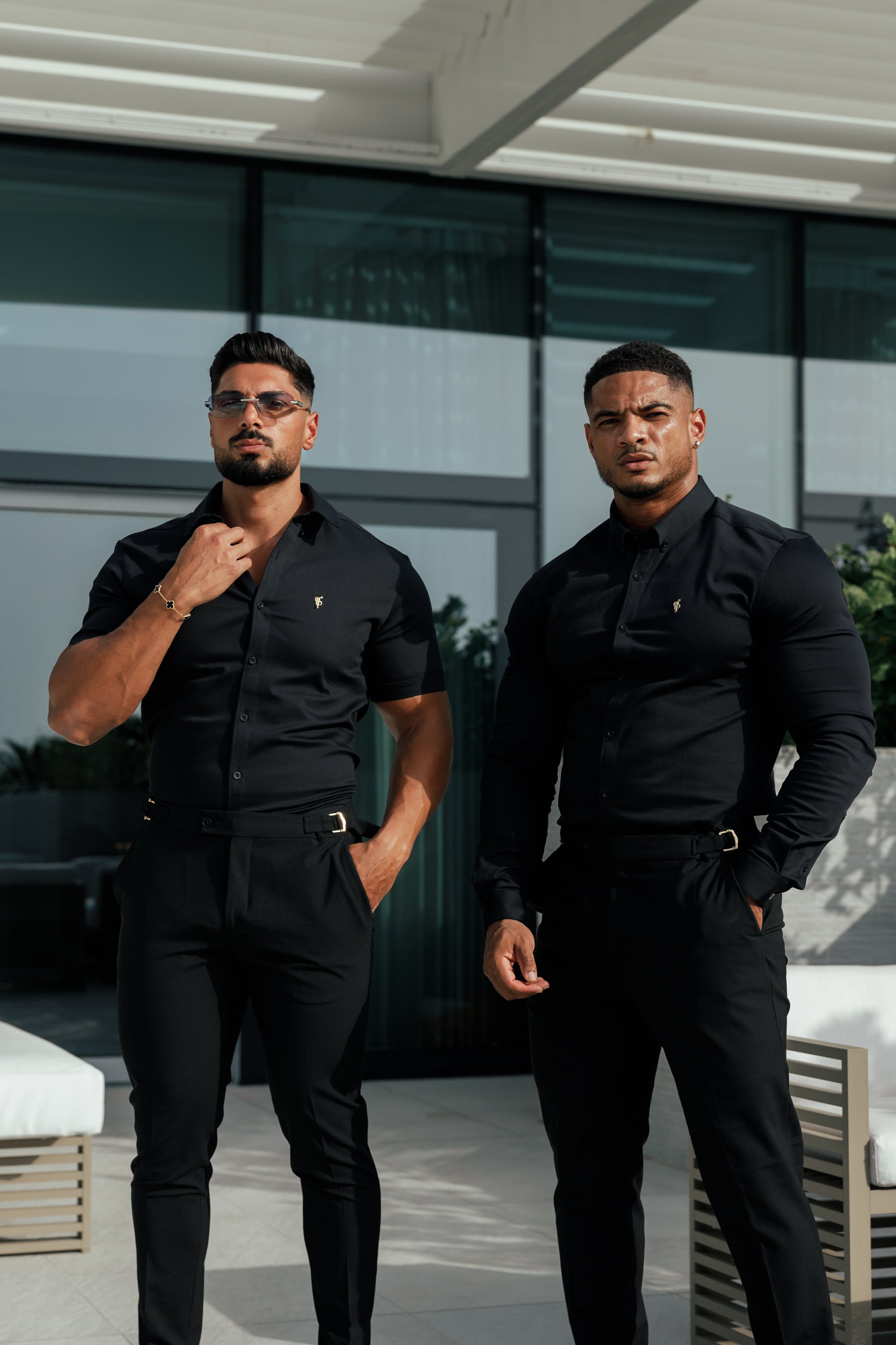Slim Formal Black Stretch Trousers With Gold Waist Adjusters - FST018