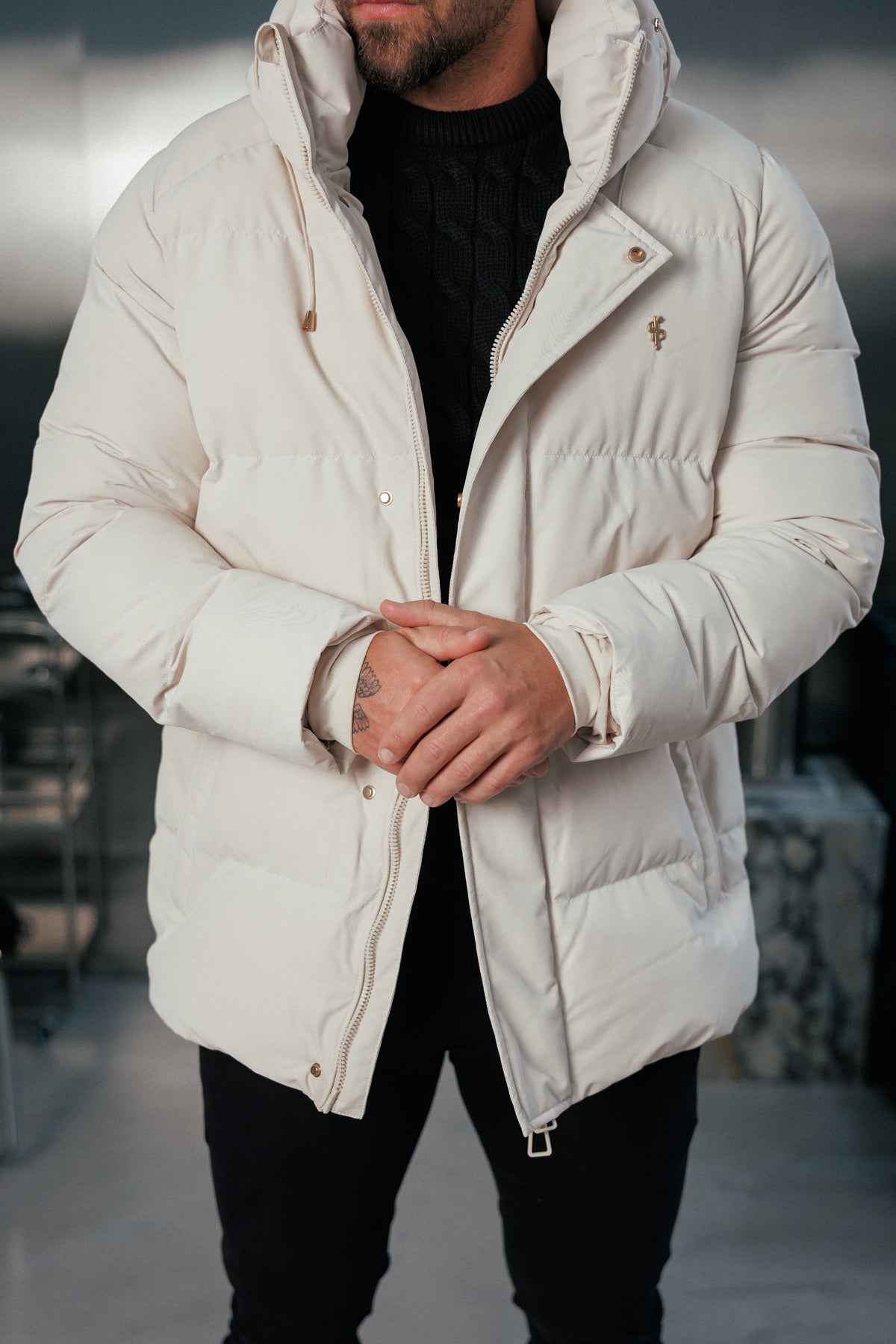 Light Beige Padded Coat with Hood - FSN239 (PRE ORDER 24TH OCTOBER)
