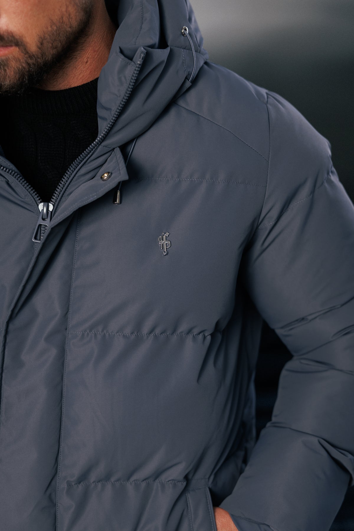 Gunmetal Padded Coat with Hood - FSN237 (PRE ORDER 24TH OCTOBER)