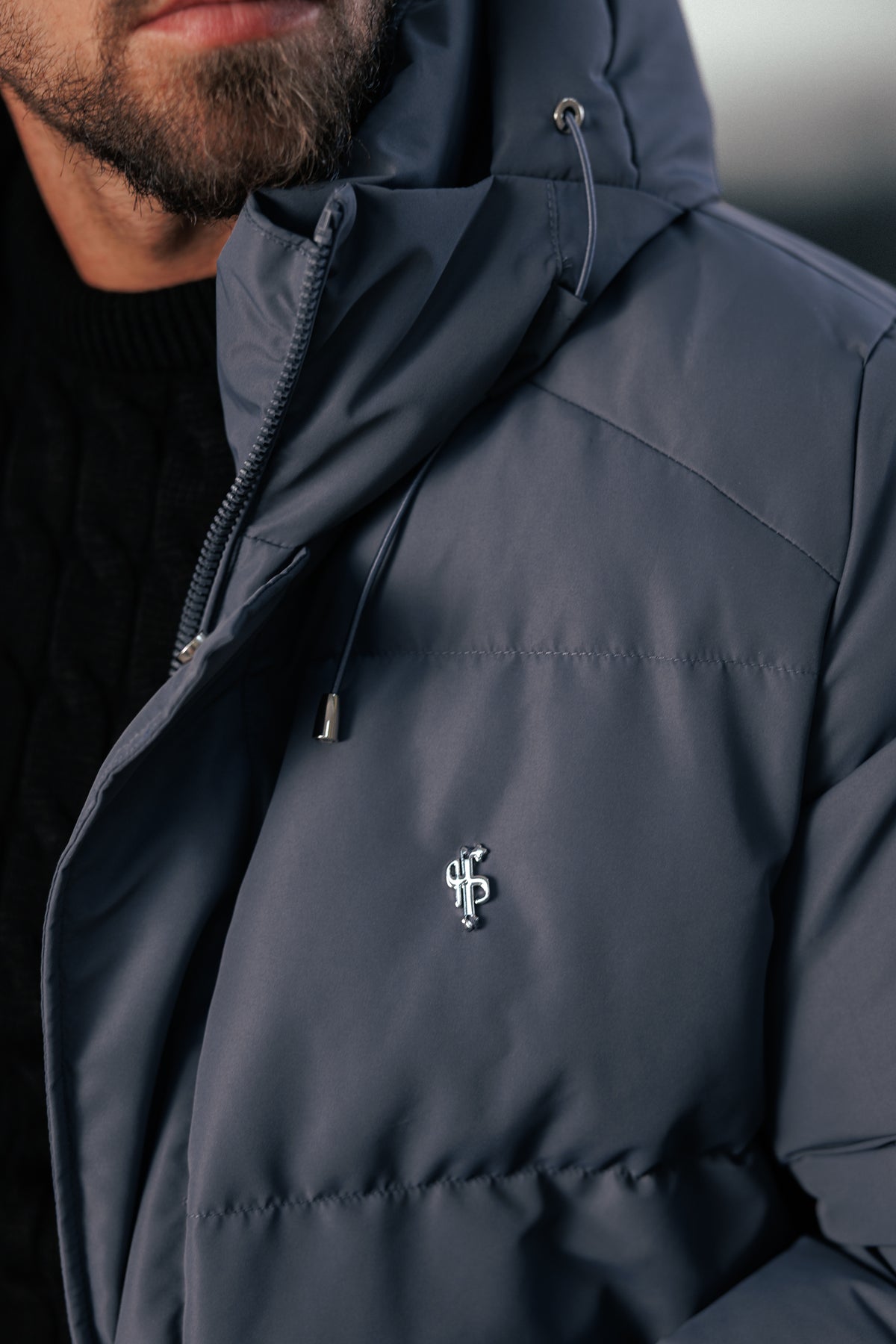 Gunmetal Padded Coat with Hood - FSN237 (PRE ORDER 24TH OCTOBER)