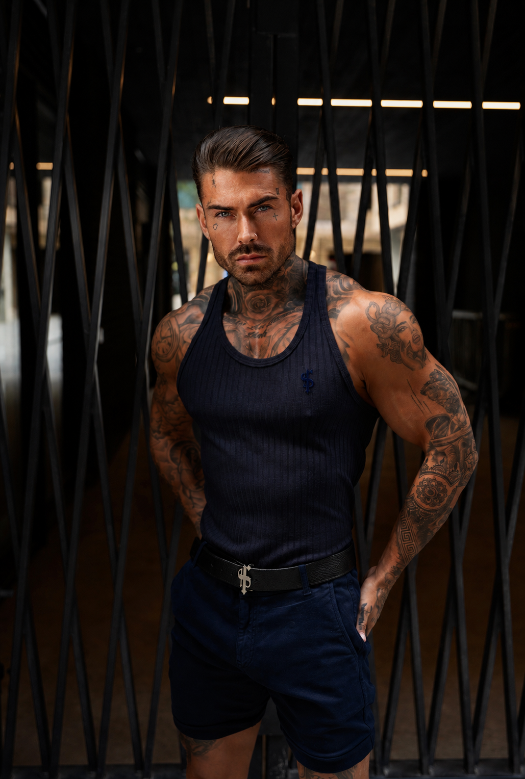 Classic Navy Ribbed Knit Super Slim Vest - FSH1516