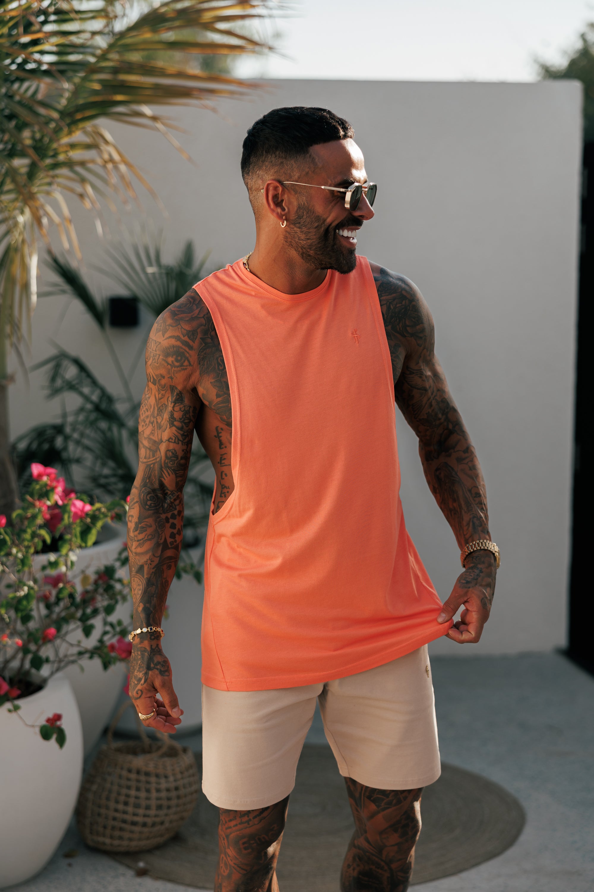 Classic Bamboo Dropped Armhole Salmon Vest - FSH1344 (PRE ORDER 29TH JUNE)
