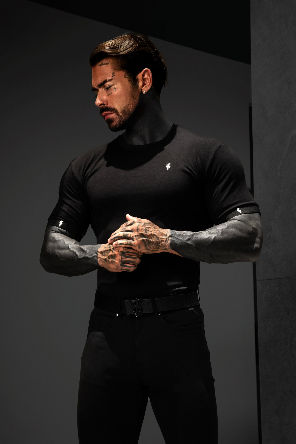 Classic Black Crew T Shirt with FS Elastic Sleeve Branding - FSH1559