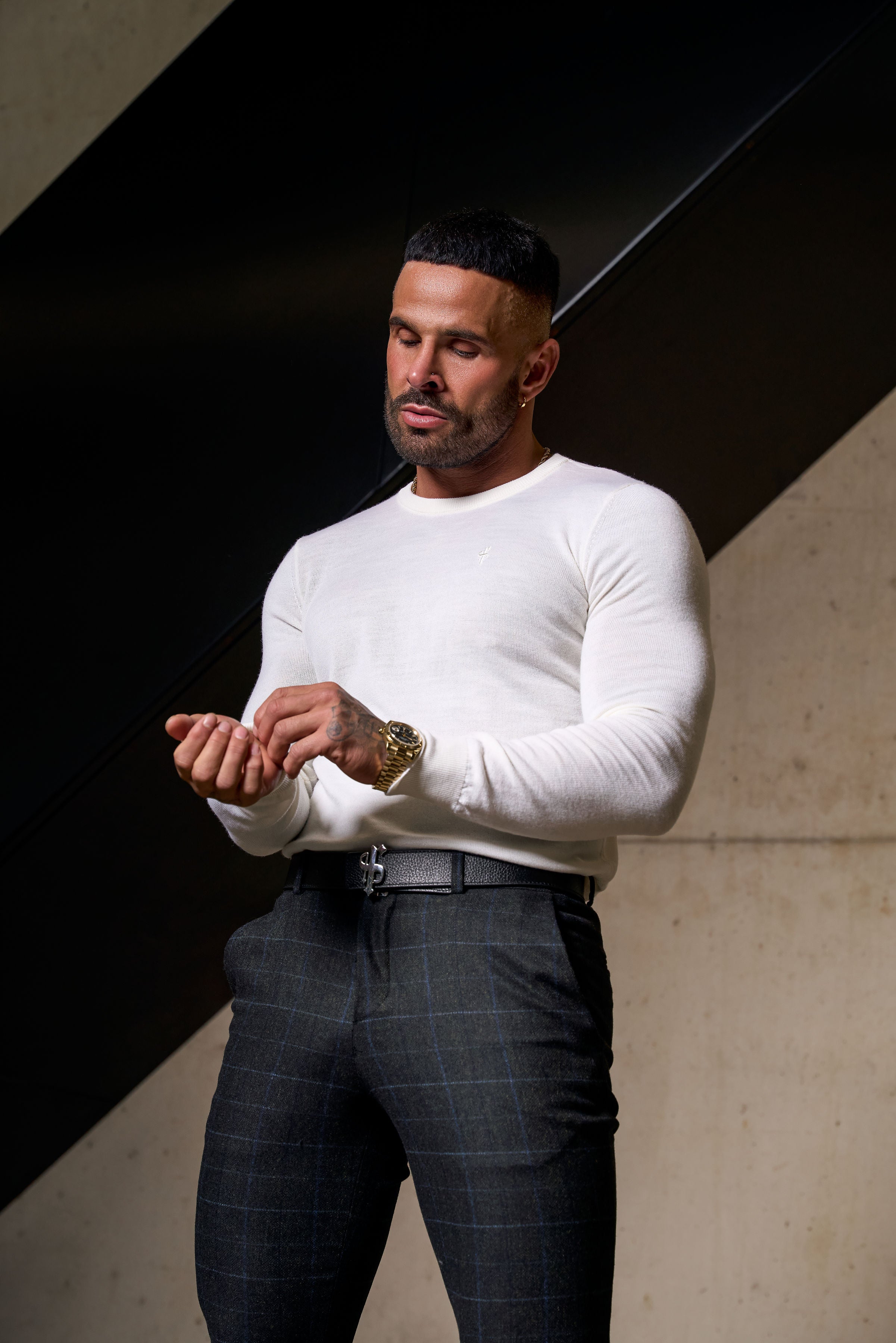 Relaxed Formal Charcoal / Blue Check Trouser - FSTR017