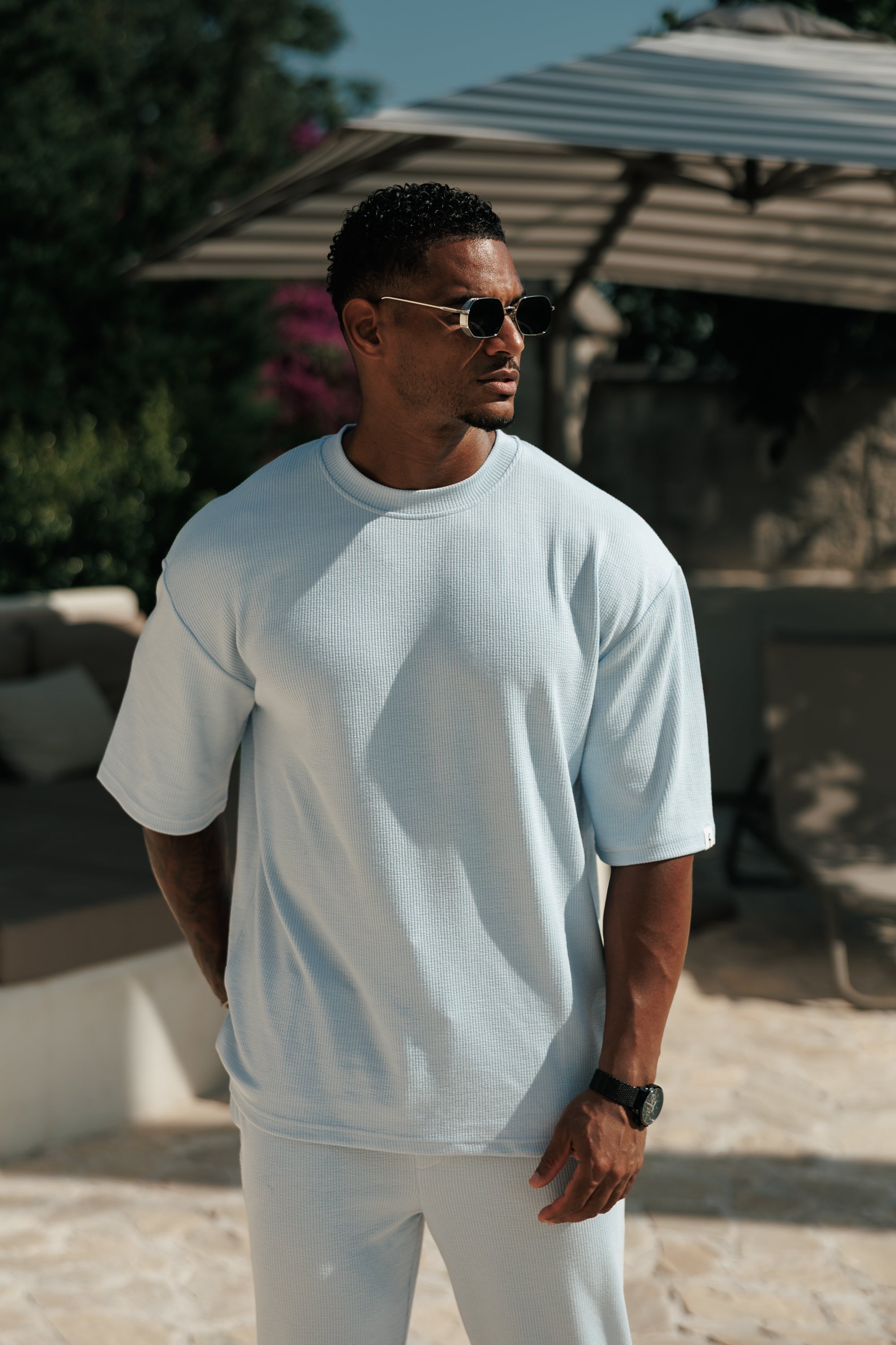 Jersey Cord Light Blue Oversized T-Shirt - FSR106