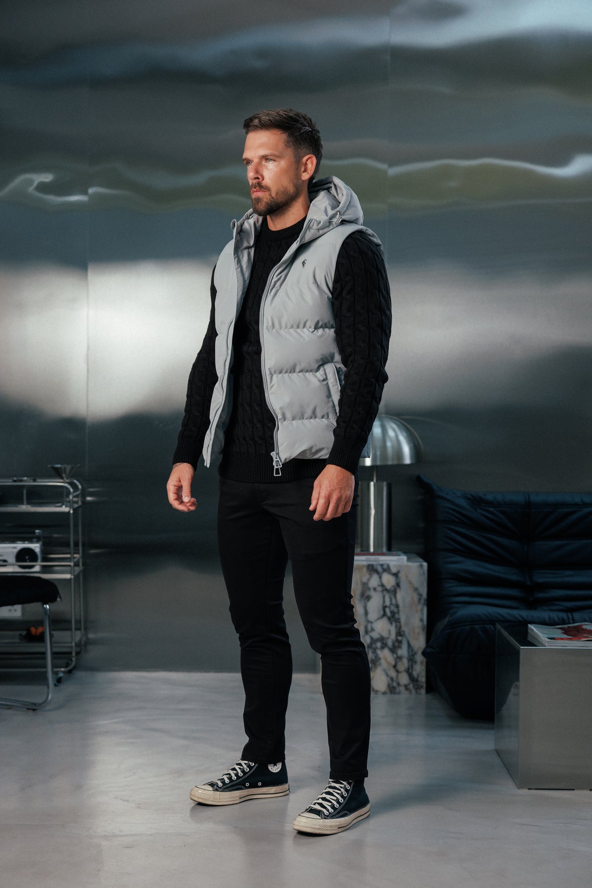Mid Grey Padded Hooded Gilet - FSN244 (PRE ORDER 24TH OCTOBER)