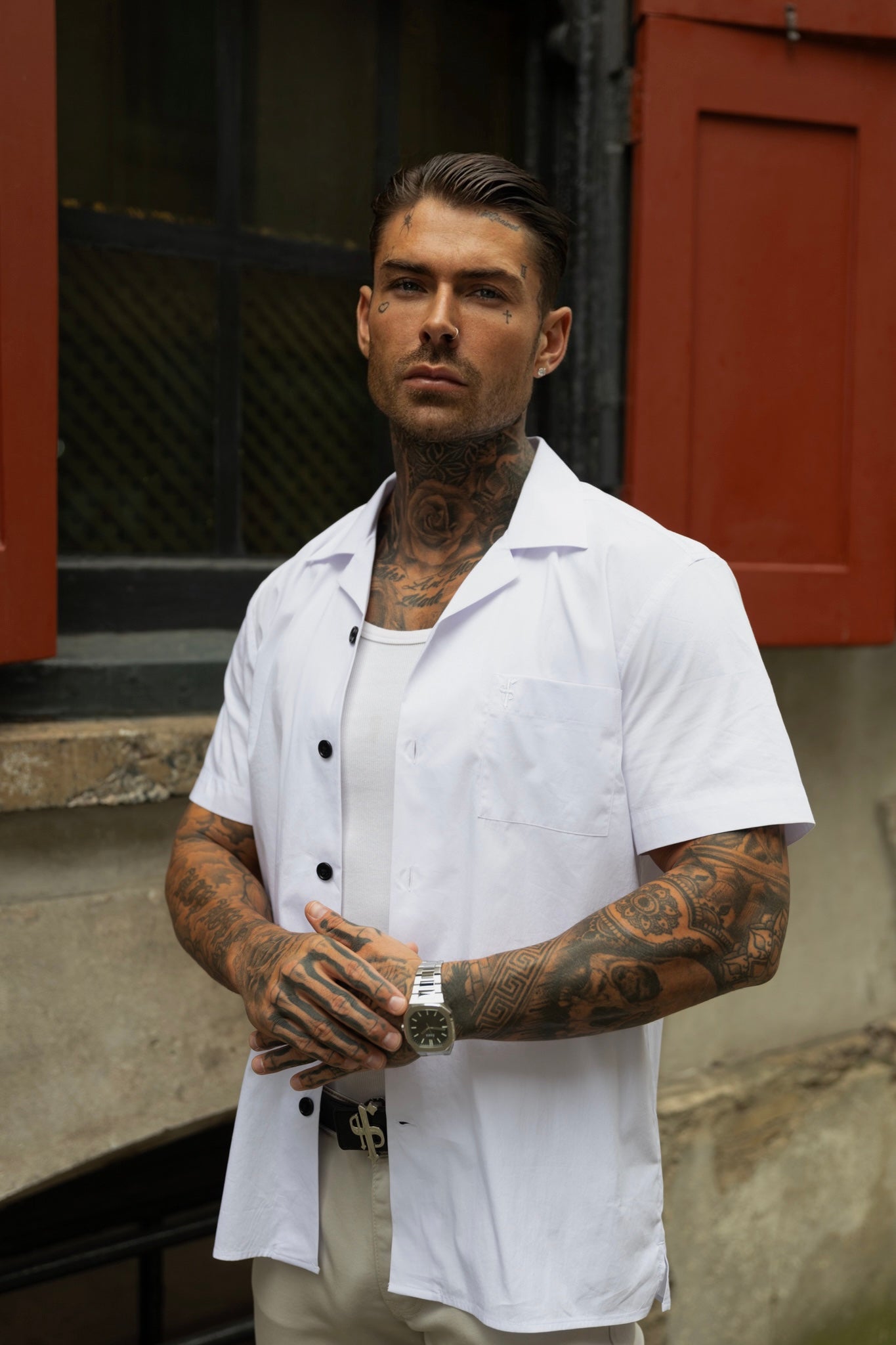 Hawaiian Boxy White Revere Collar Short Sleeve with Pocket - FS1077