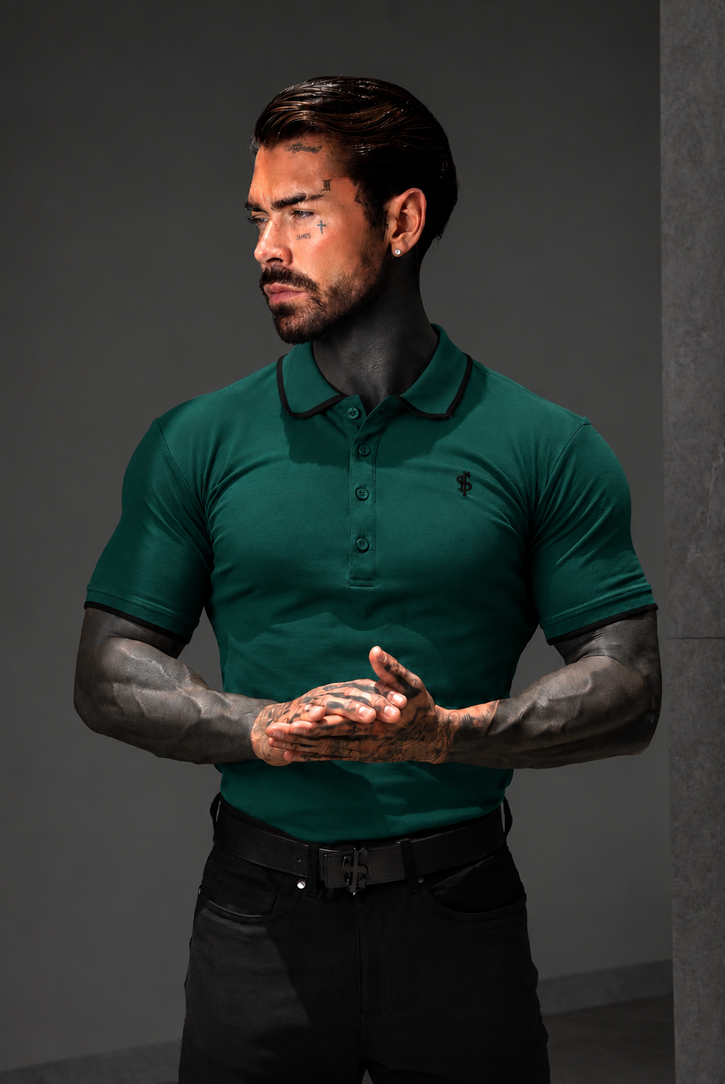 Forest Green / Black Polo Shirt With Contrast Collar and Sleeve - FSH1677