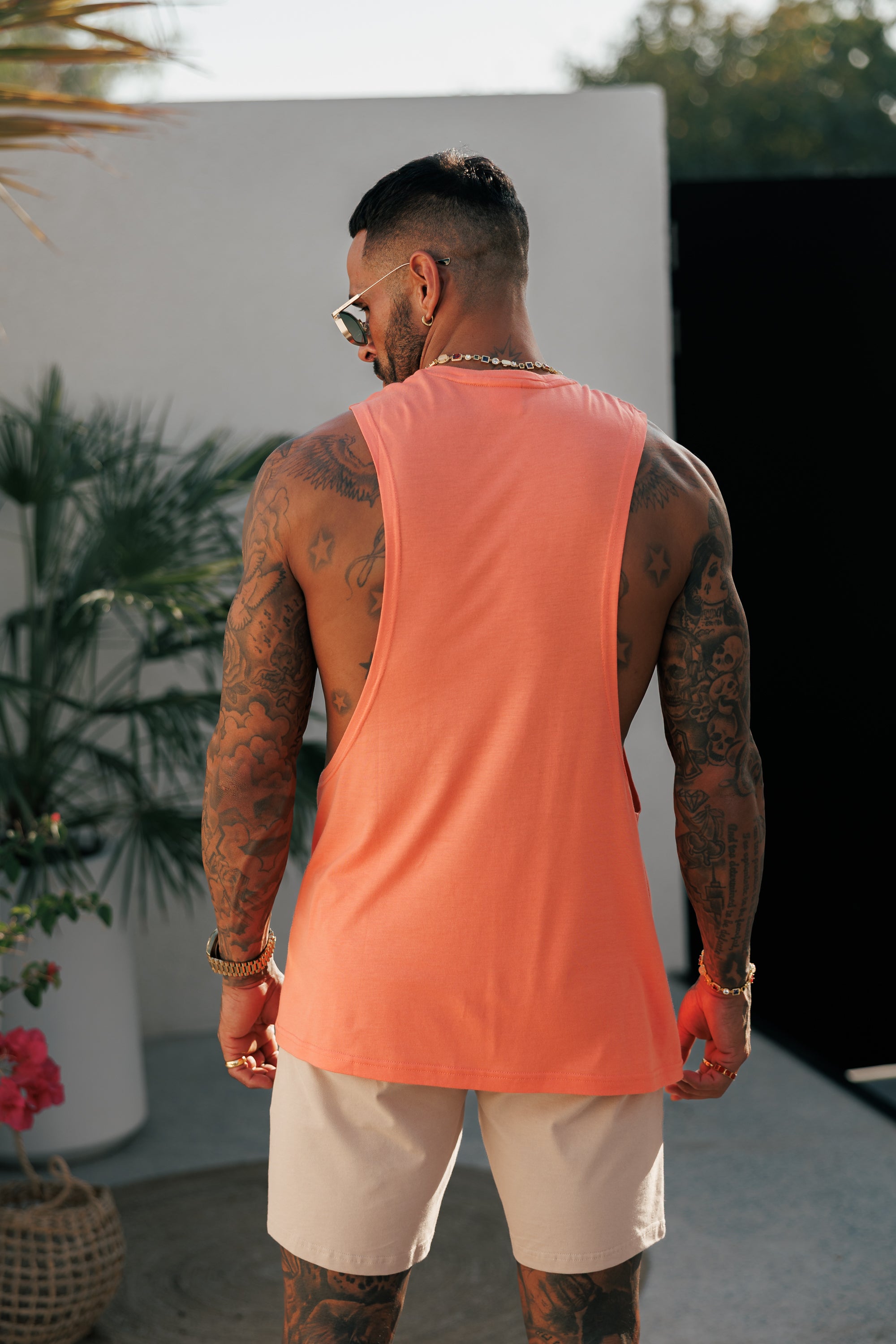 Classic Bamboo Dropped Armhole Salmon Vest - FSH1344 (PRE ORDER 29TH JUNE)