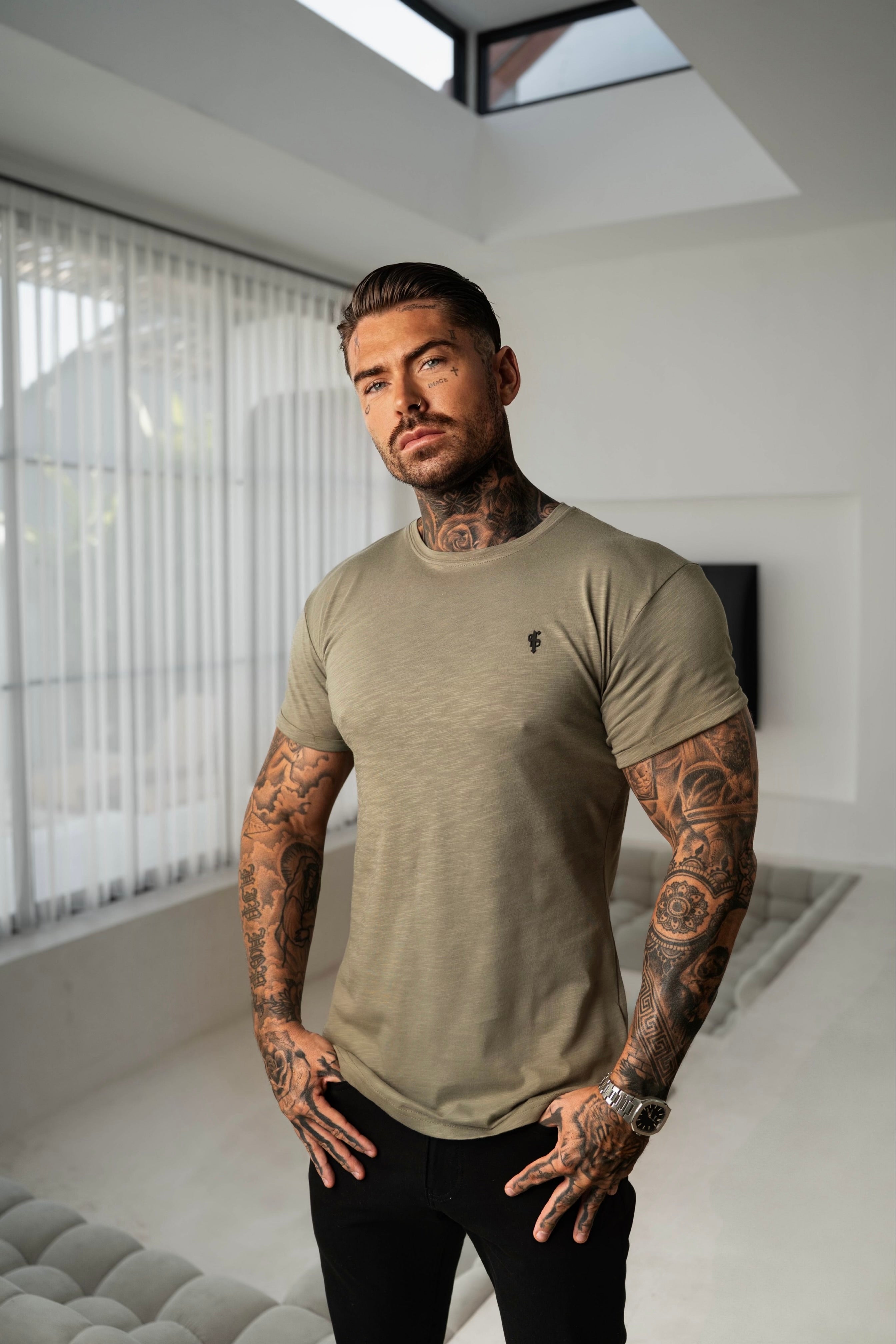 Olive Slub Crew T-Shirt - FSH1331 (PRE ORDER 16TH JUNE)