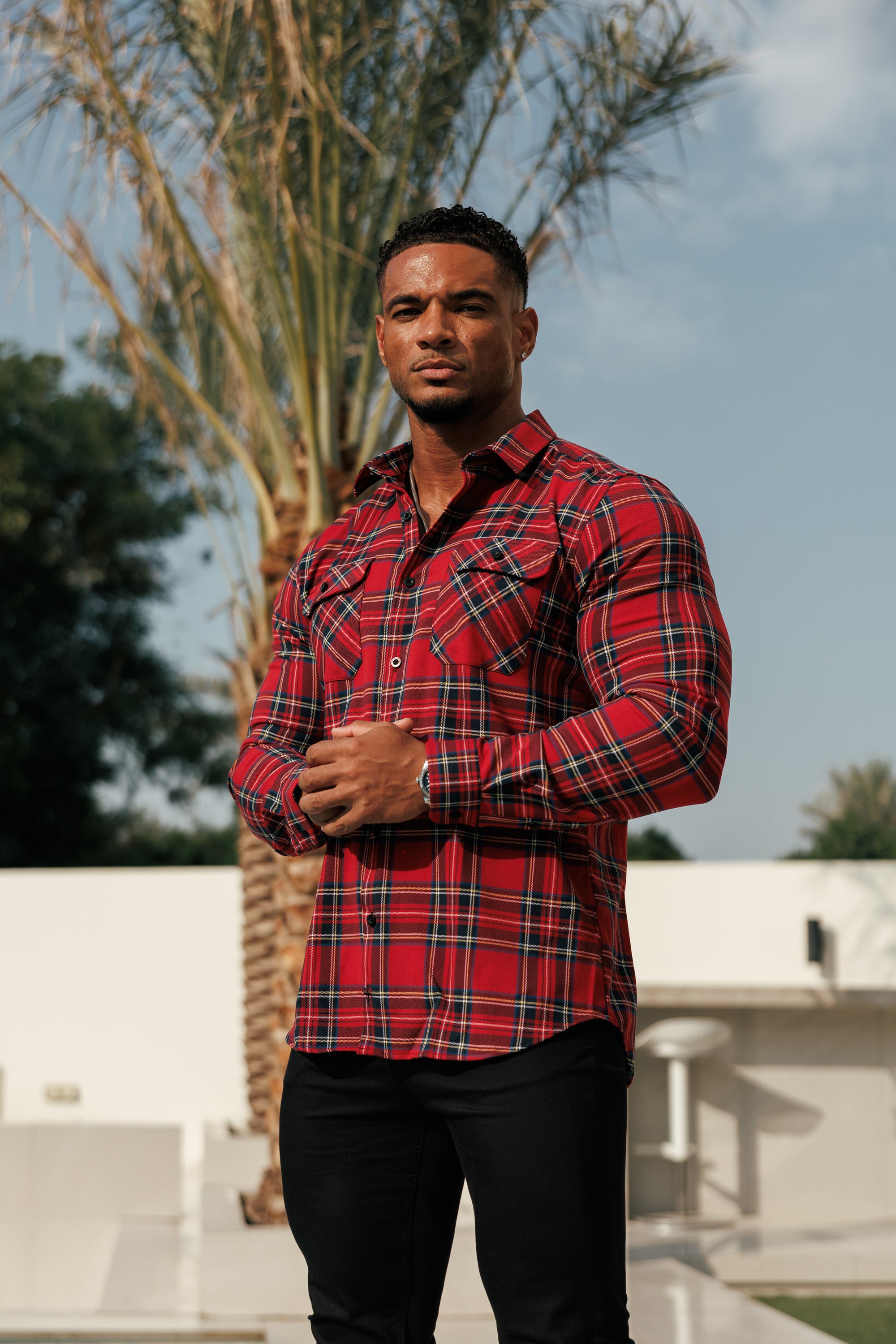 Red Tartan Check Shacket With Double Pockets - FS1036