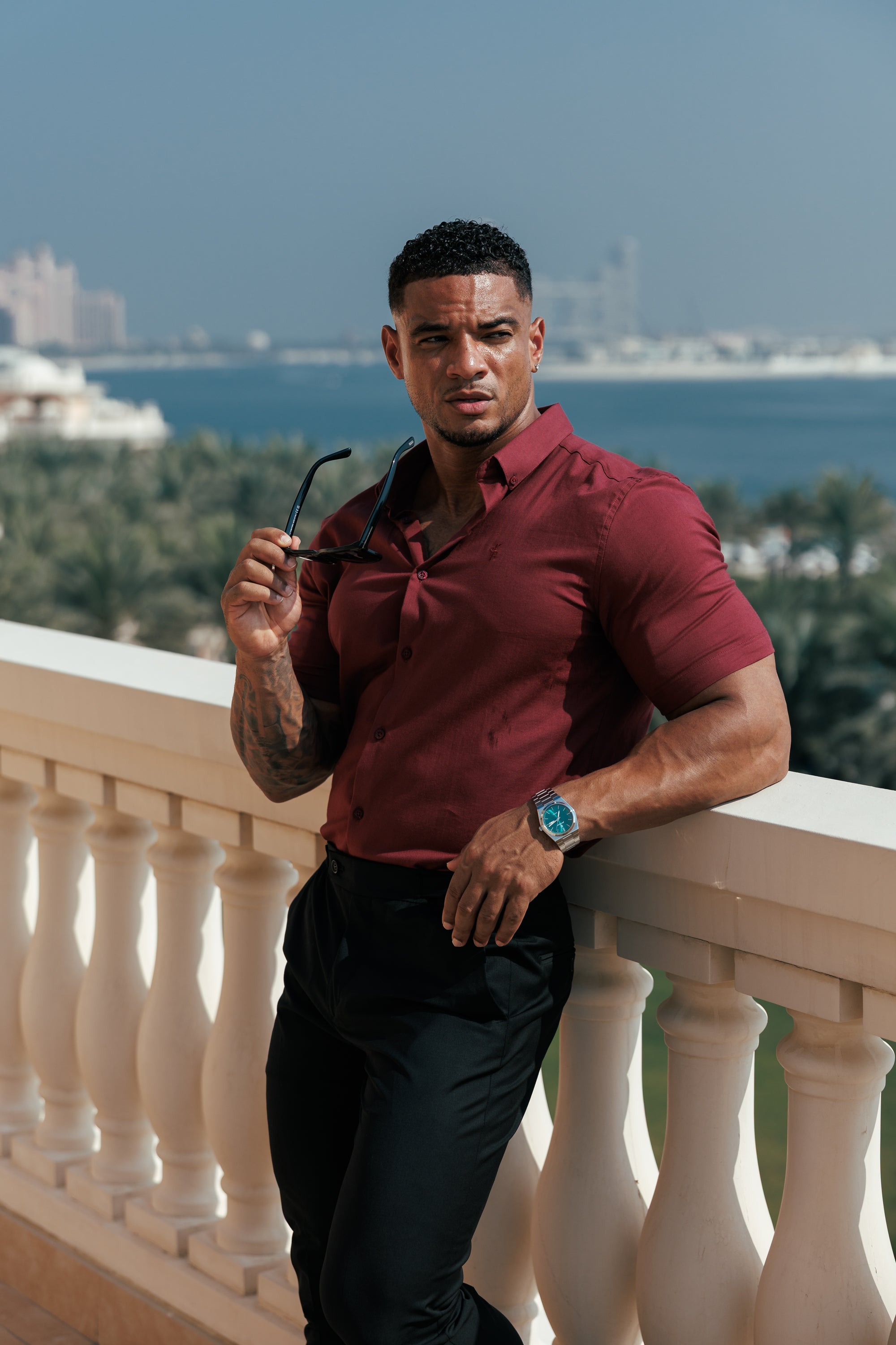 Classic Stretch Oxford Short Sleeve Oxblood / Burgundy with Button Down Collar - FS1213