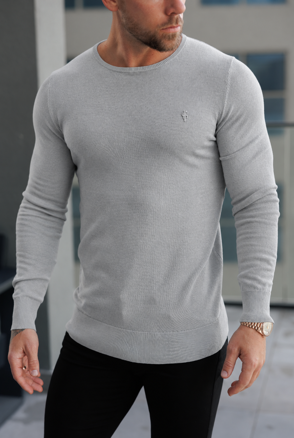 Plain Crew Light Grey Soft Touch Knit Jumper - FSA104