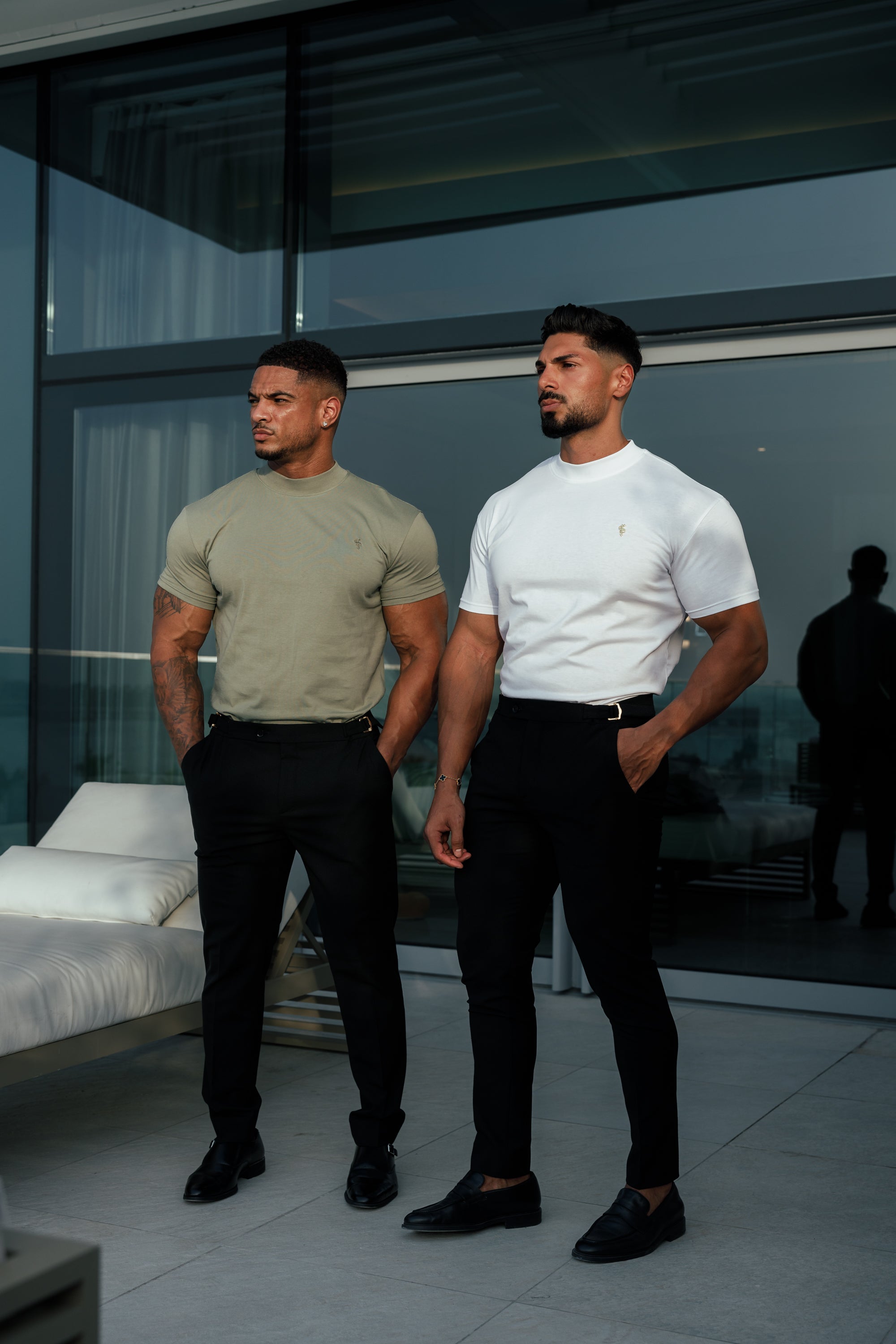 Ribbed High Neck Crew Short Sleeve White / Gold  - FSH1006