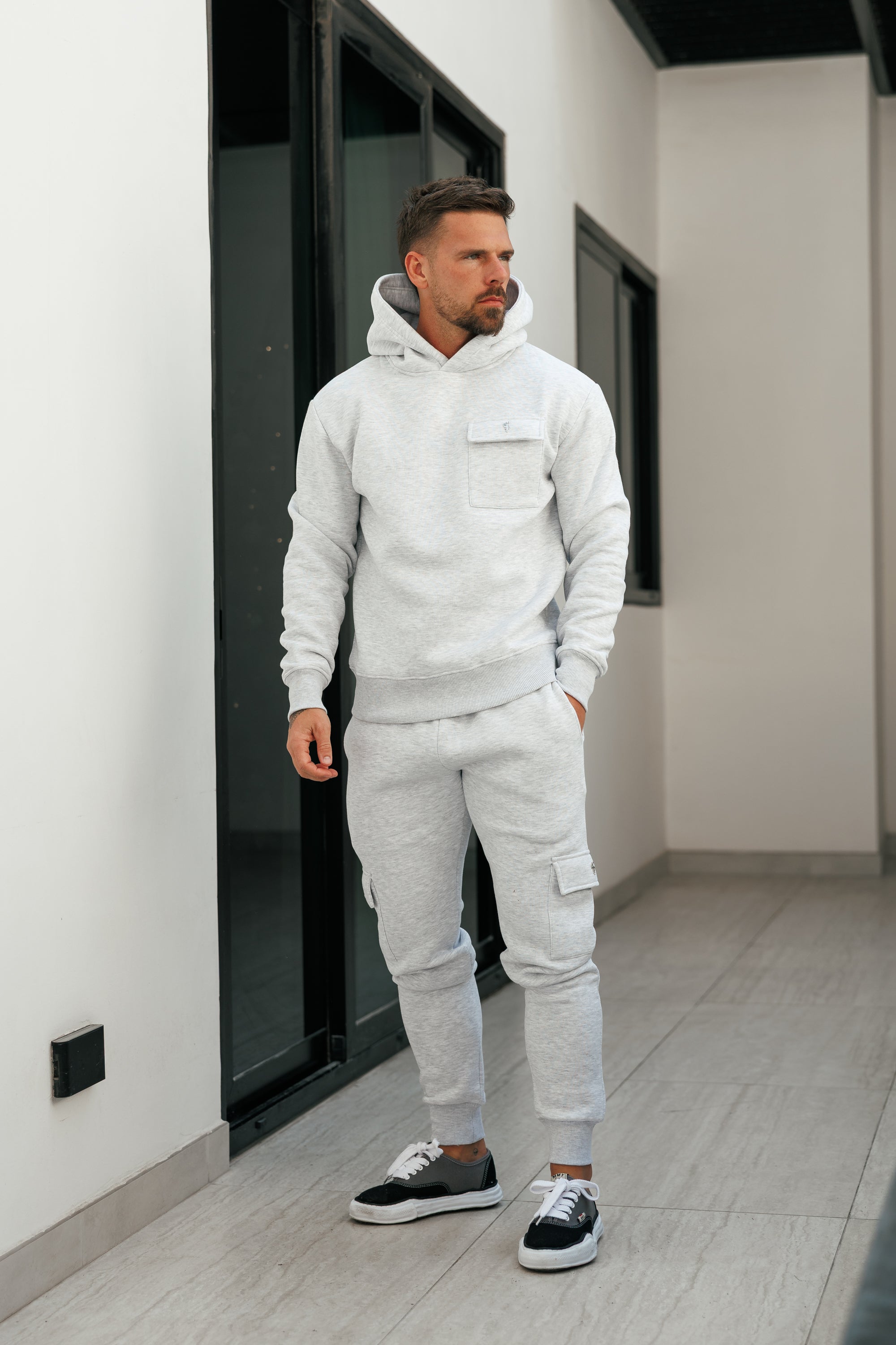 Grey Melange / Silver Cargo Tracksuit Bottoms - FSR033 (PRE ORDER 24TH AUGUST)