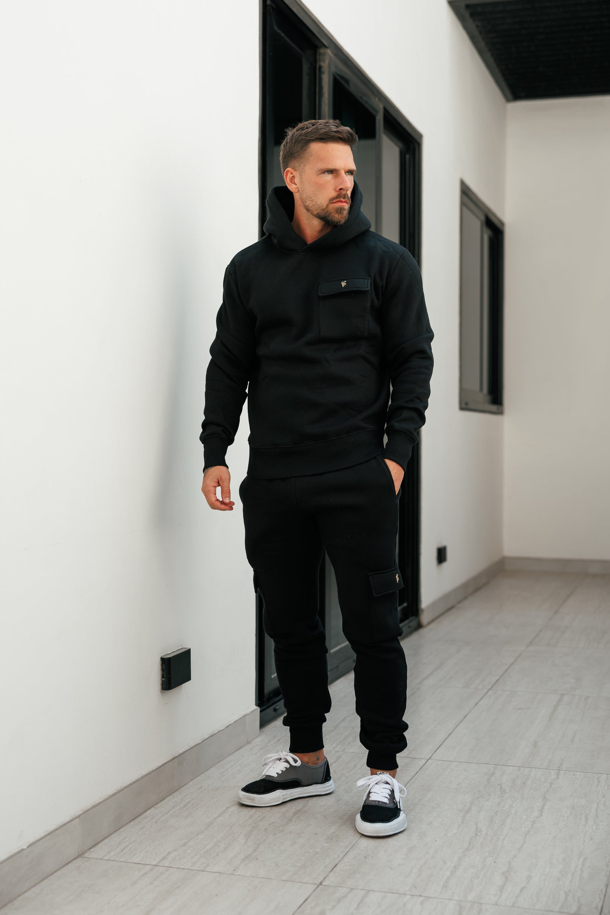 Black / Gold Cargo Tracksuit Bottoms - FSR029 (PRE ORDER 24TH AUGUST)