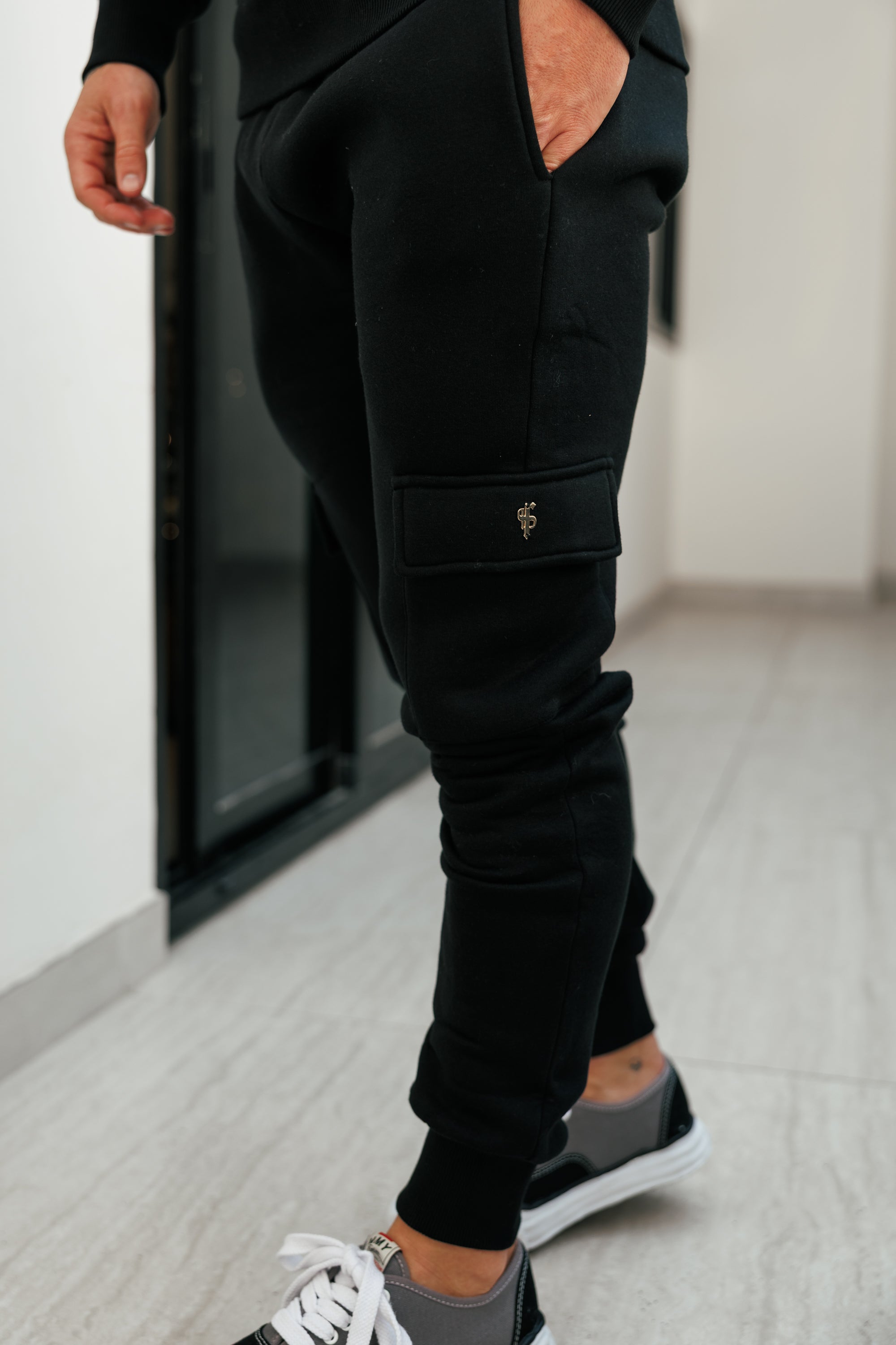 Black / Gold Cargo Tracksuit Bottoms - FSR029 (PRE ORDER 24TH AUGUST)