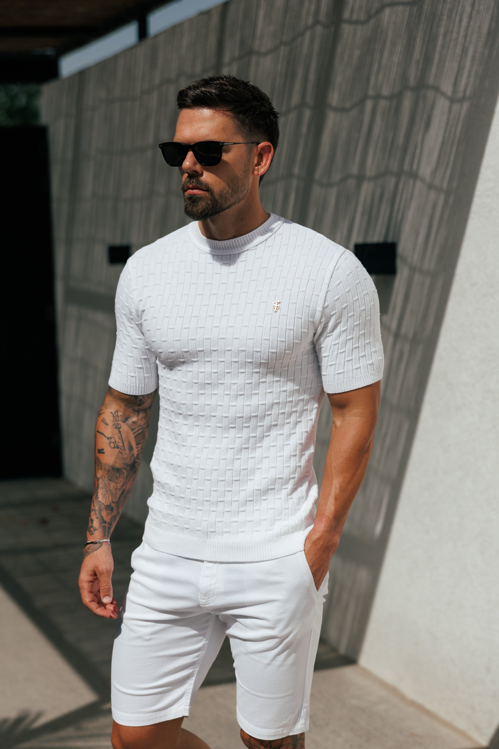 White Viscose Knitted Short Sleeve T-Shirt - FSJ160