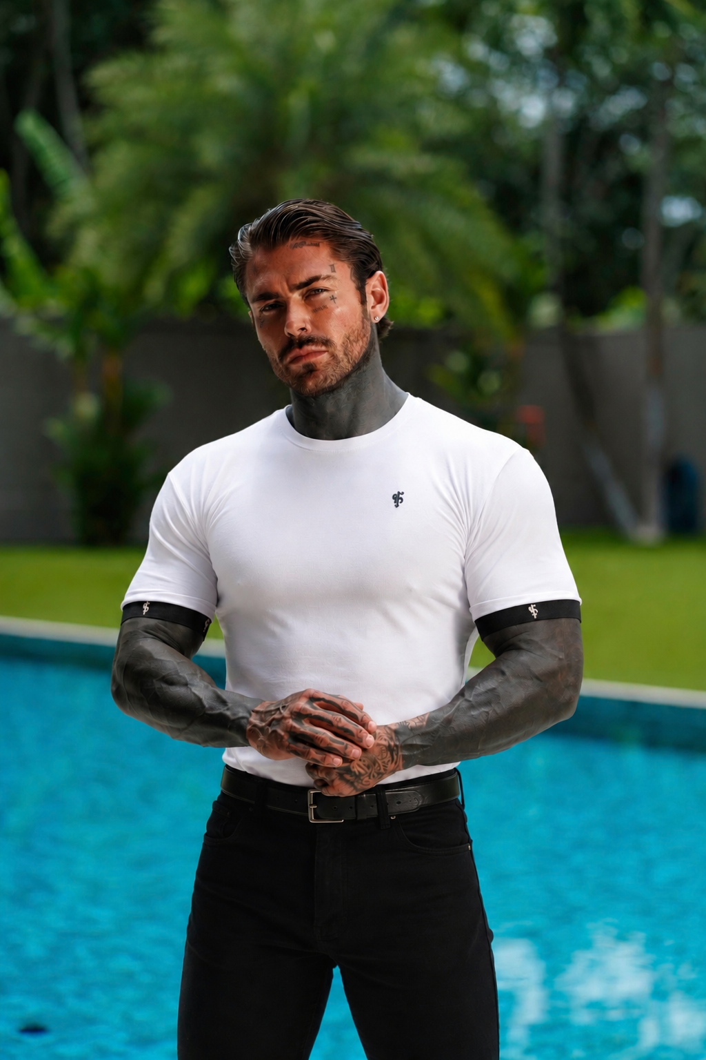 Classic White Crew T Shirt with FS Elastic Sleeve Branding - FSH1560