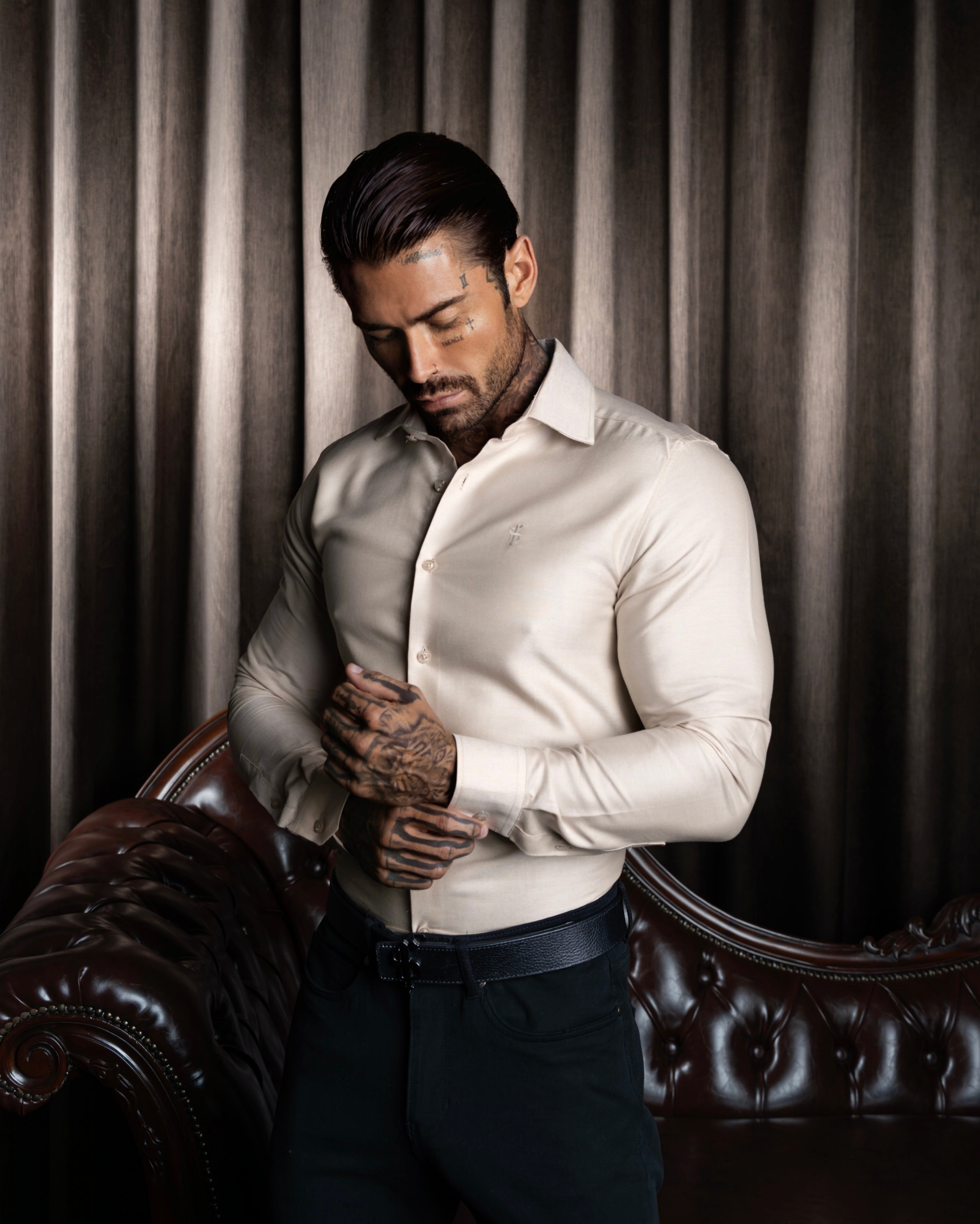 Classic Oxford Touch Long Sleeve Beige with Cutaway Collar - FS1175