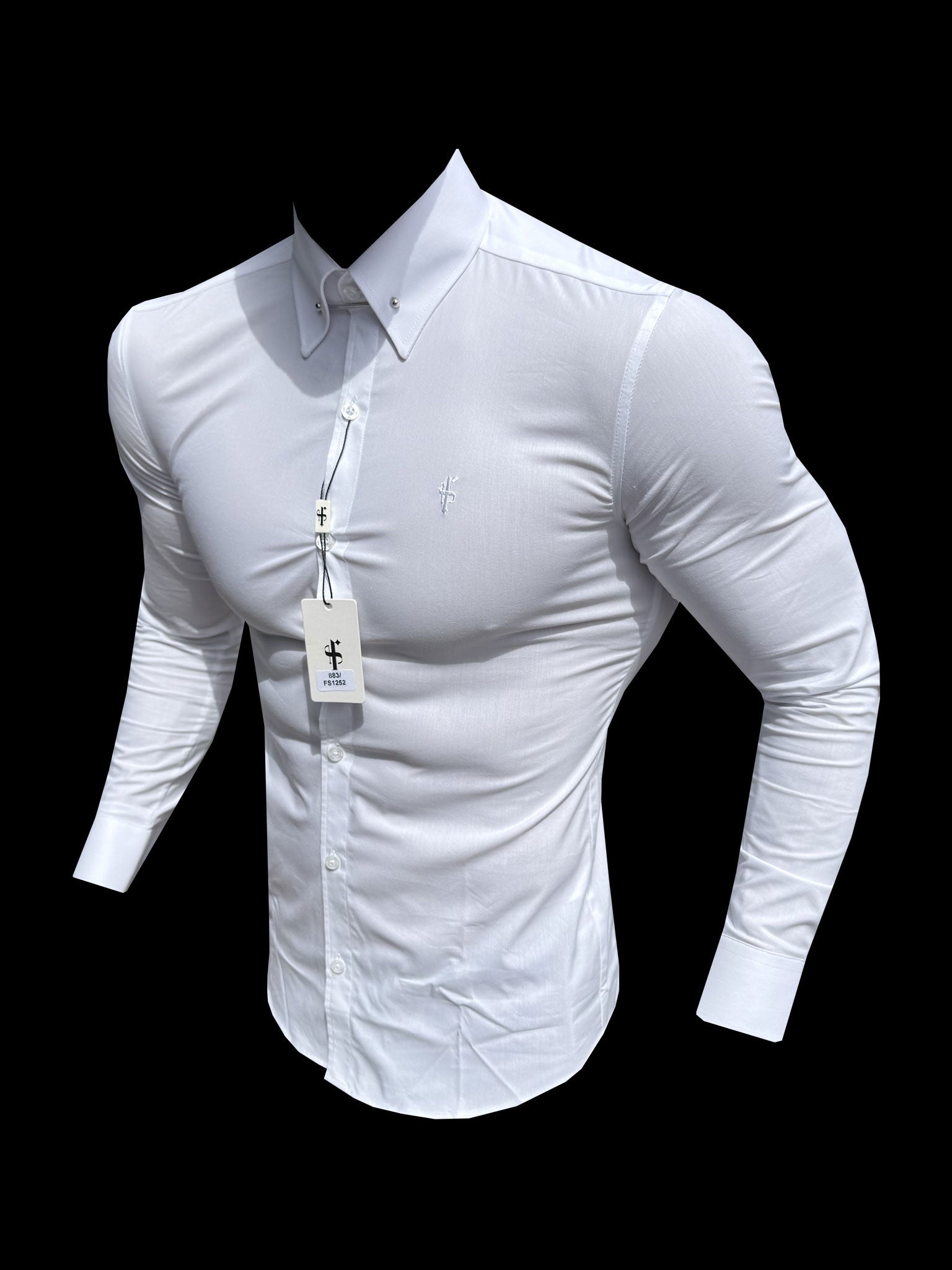 Muscle Fit Advanced Stretch Black Shirt with Silver Pin Collar - FS1244