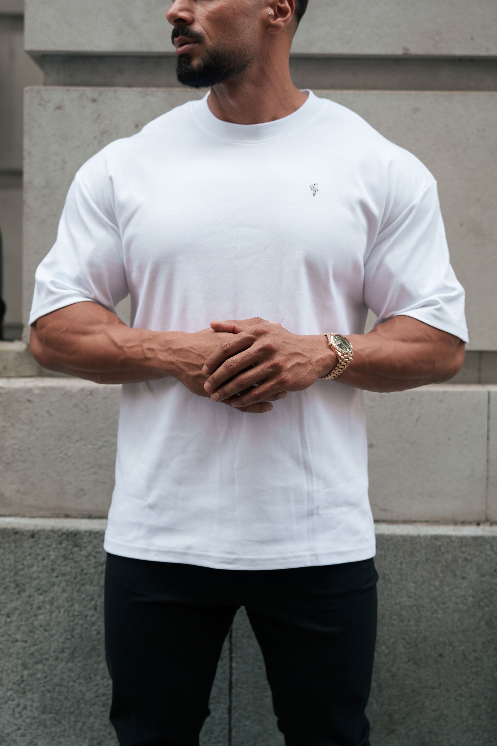 White / Silver Oversized Crew T Shirt - FSH1423