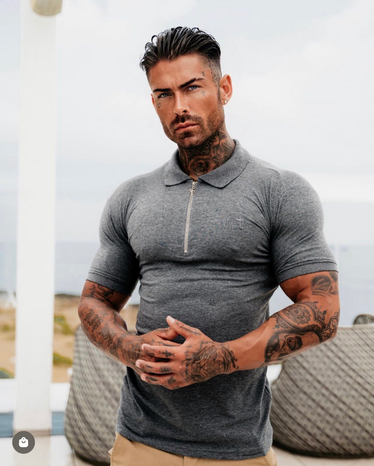 Classic Charcoal and Silver Zipped Polo Shirt - FSH1530