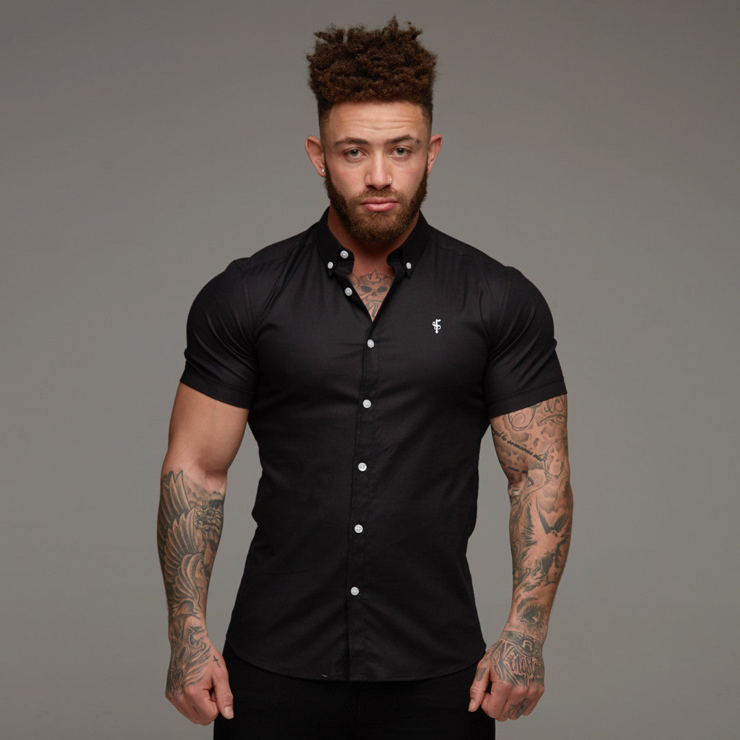 Super Slim Stretch Classic Oxford Black Short Sleeve - FS303 (PRE ORDER 11TH OCTOBER)
