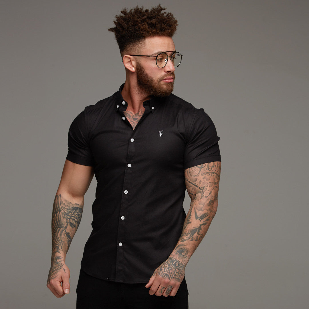 Super Slim Stretch Classic Oxford Black Short Sleeve - FS303 (PRE ORDER 11TH OCTOBER)