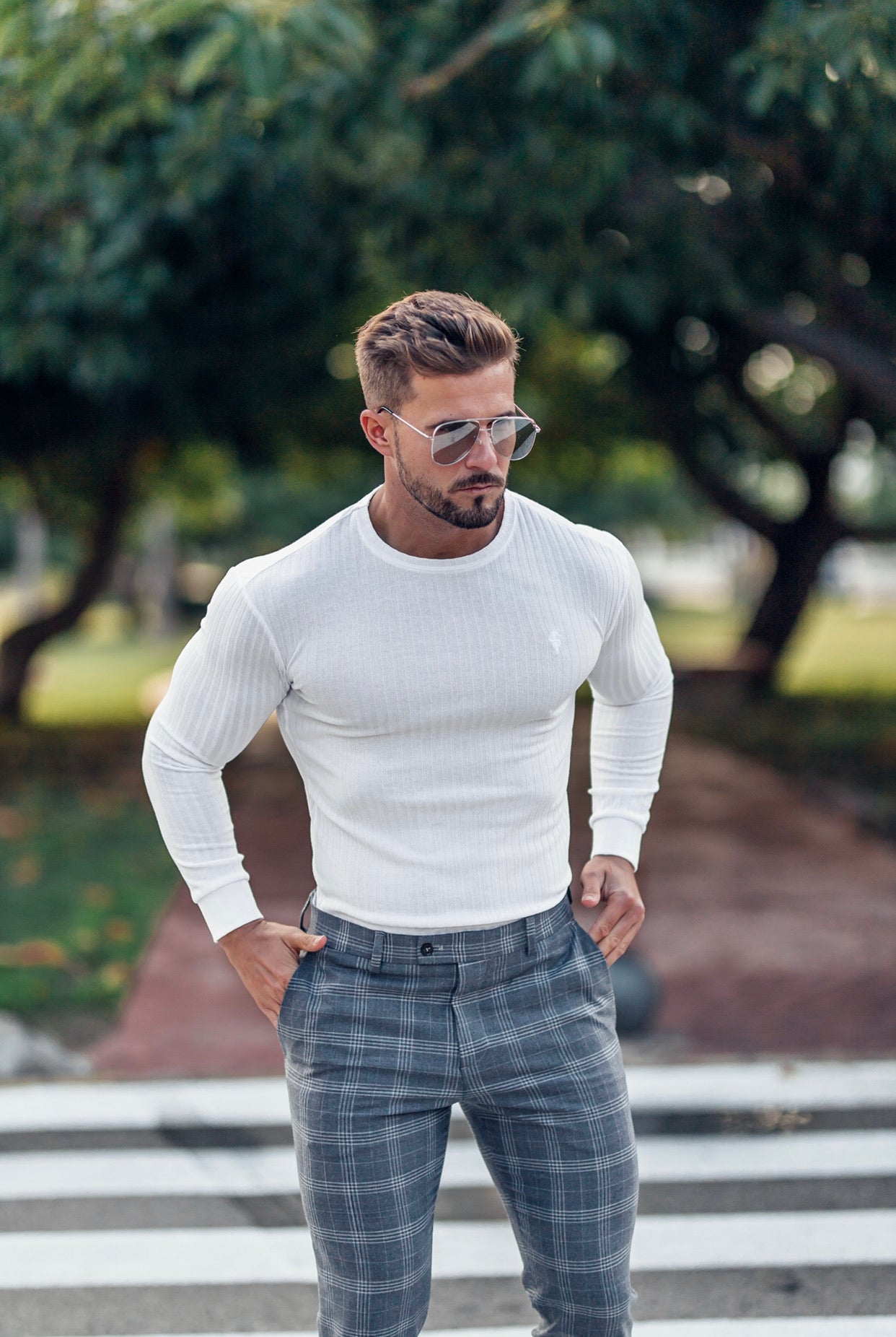 Slim Formal Large Silver Grey Check Stretch Trousers - FST005