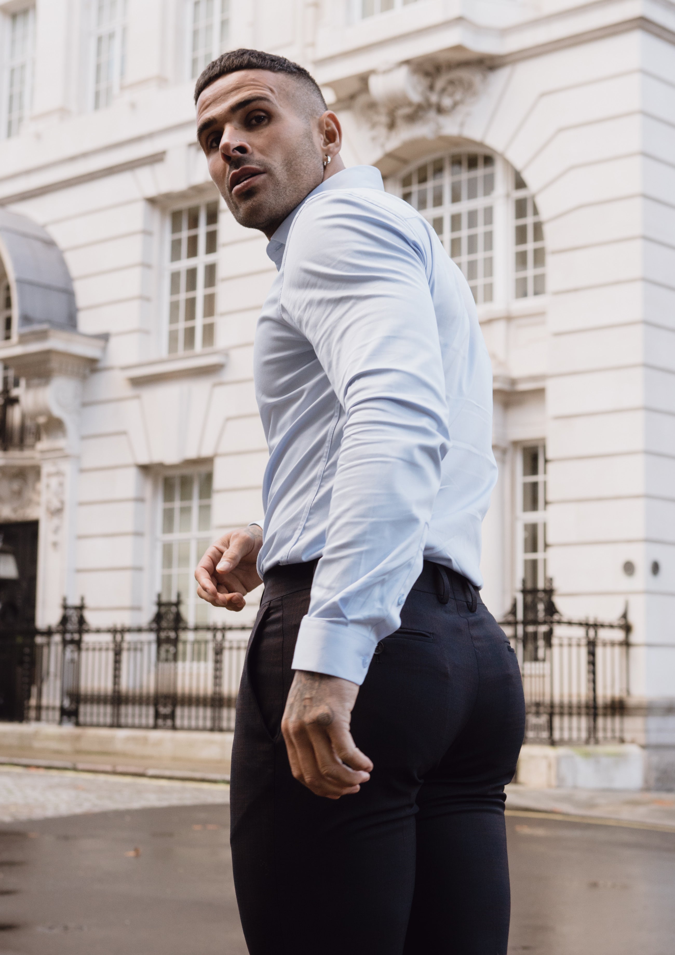 Slim Formal Navy / Tan Stretch Trousers - FST004