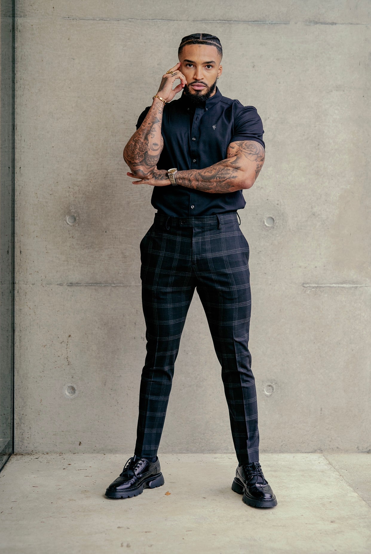 Slim Formal Large Charcoal Check Stretch Trousers - FST007