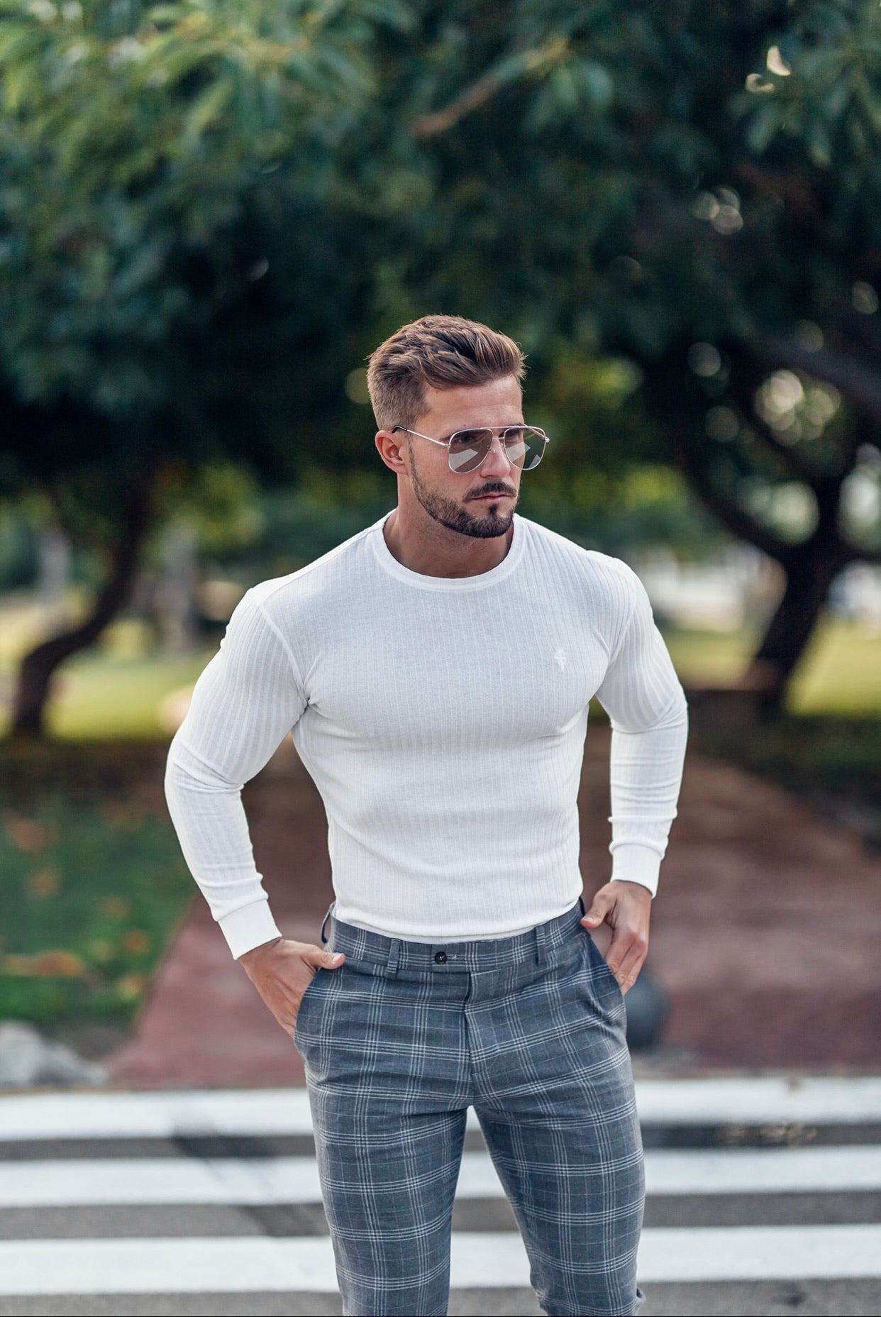 Slim Formal Large Silver Grey Check Stretch Trousers - FST005